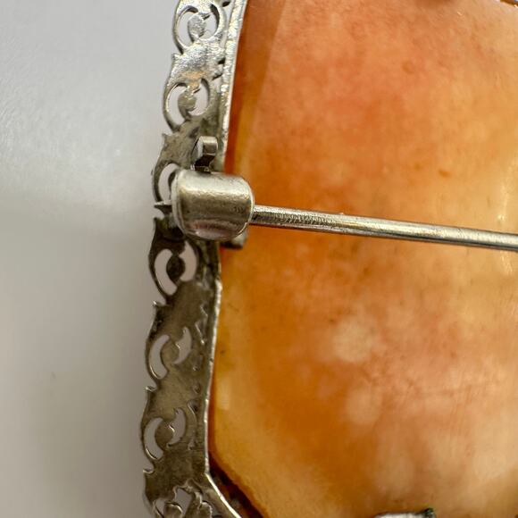 Antique Edwardian 1900s solid 14kt white gold carved shell cameo brooch pendant - Picture 8 of 10